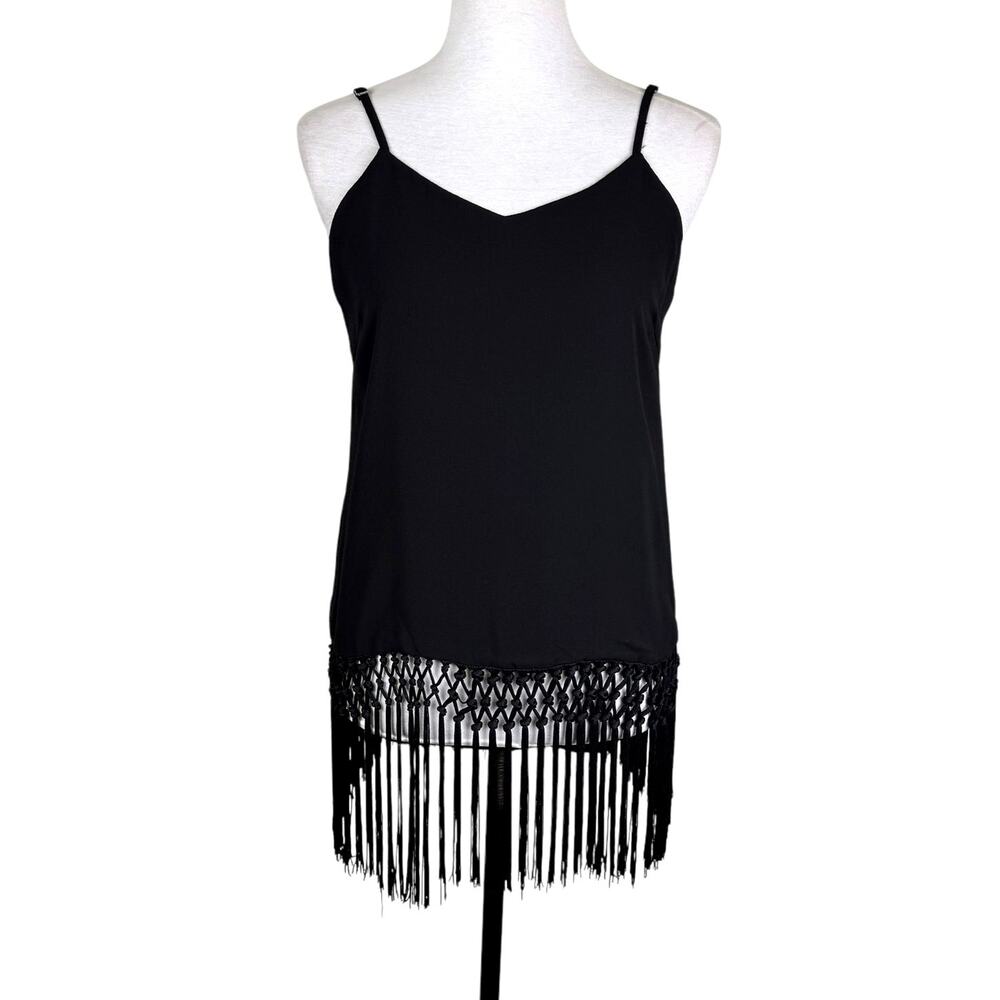 Joy Joy NWT Black Adjustable Straps Sleeveless Fringe Festival Tank Top
